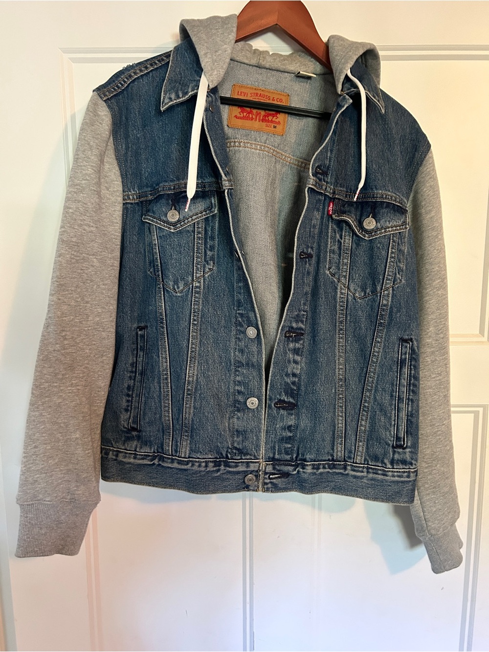 Levi's Denim Jacket with Grey Hoodie Sleeves